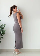 Size M-L Grey Cutout Ruched Maxi Dress