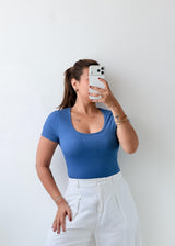 Size S-M Blue Scoop Neck Bodysuit