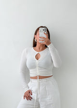 Size XS-S White Keyhole Ruched Crop Top
