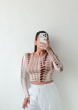 Size M-L Brown White Tie-Dye Crop Top