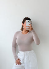 Size XS-S Beige Sheer Panel Bodysuit