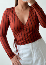 Size S-M Rust Striped Wrap Top