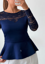 Size S-M Navy Blue Lace Peplum Top