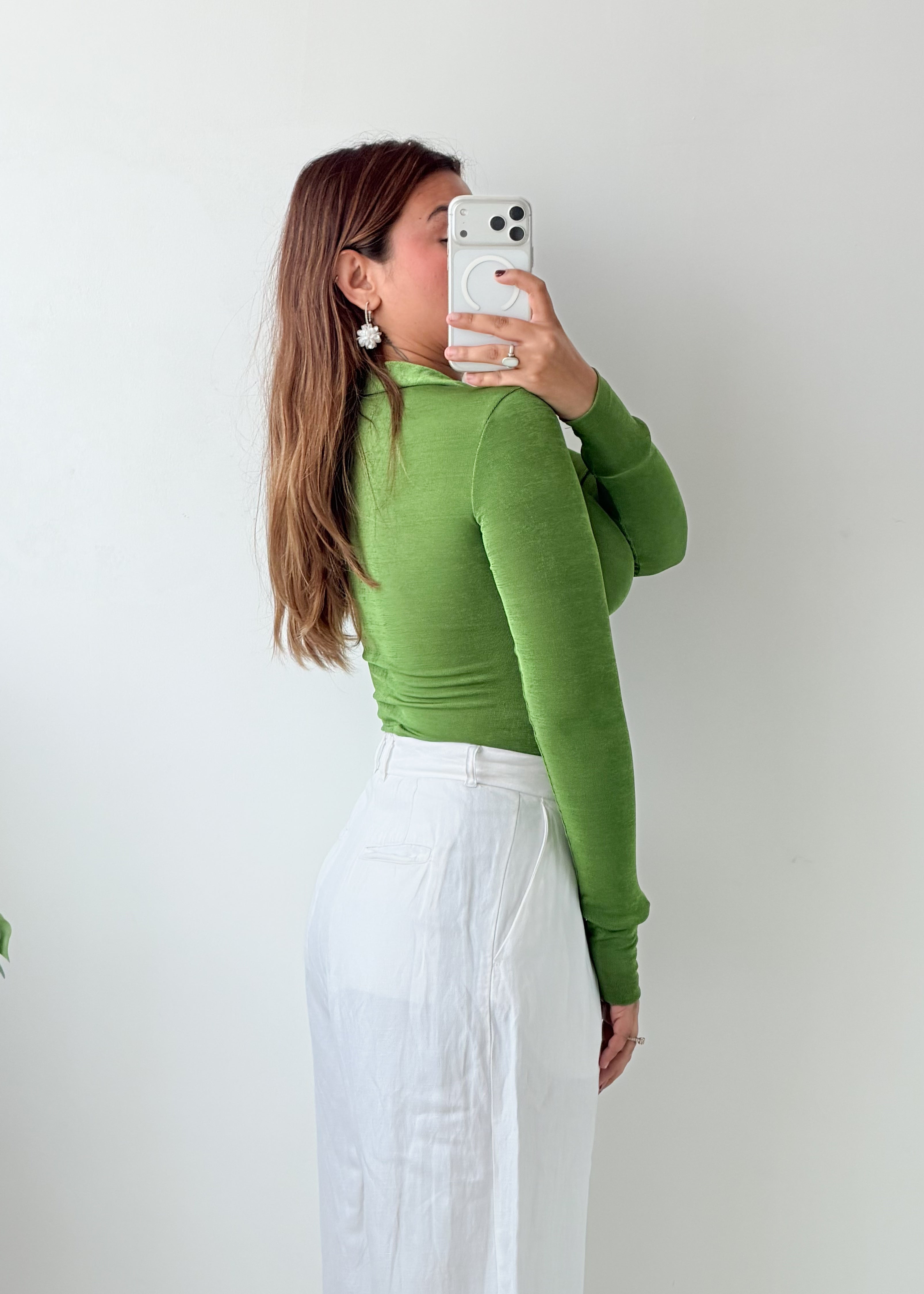 Size XS-S Green Button-Front V-Neck Bodysuit
