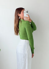 Size XS-S Green Button-Front V-Neck Bodysuit