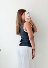 Bust 30-32, Navy Quilted Button-Front Vest Top