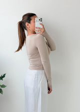Size S-M Taupe Square Neck Fitted Top