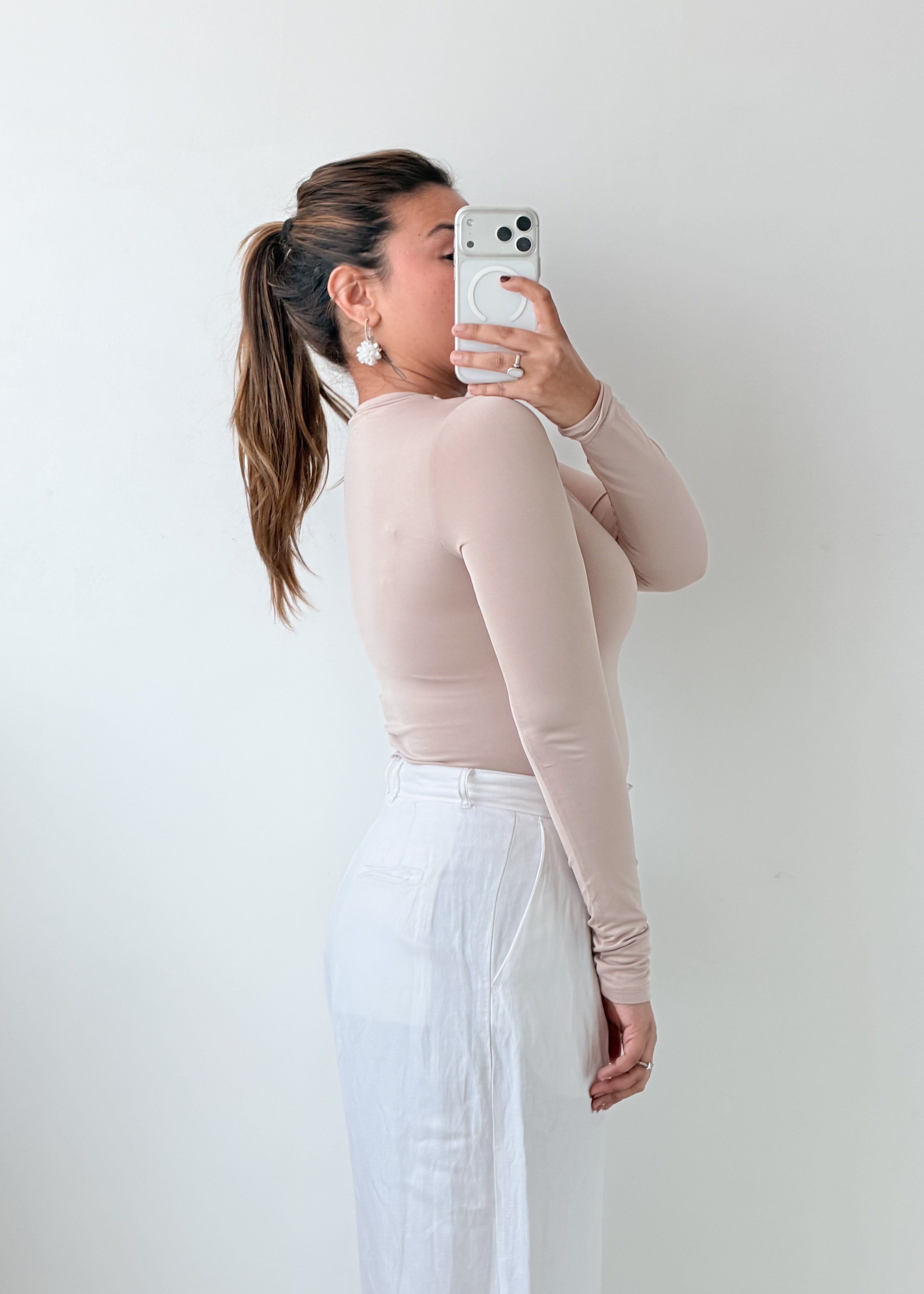 Size XS-S Beige Round Neck Bodysuit