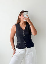 Bust 34, Black Tailored Vest Top