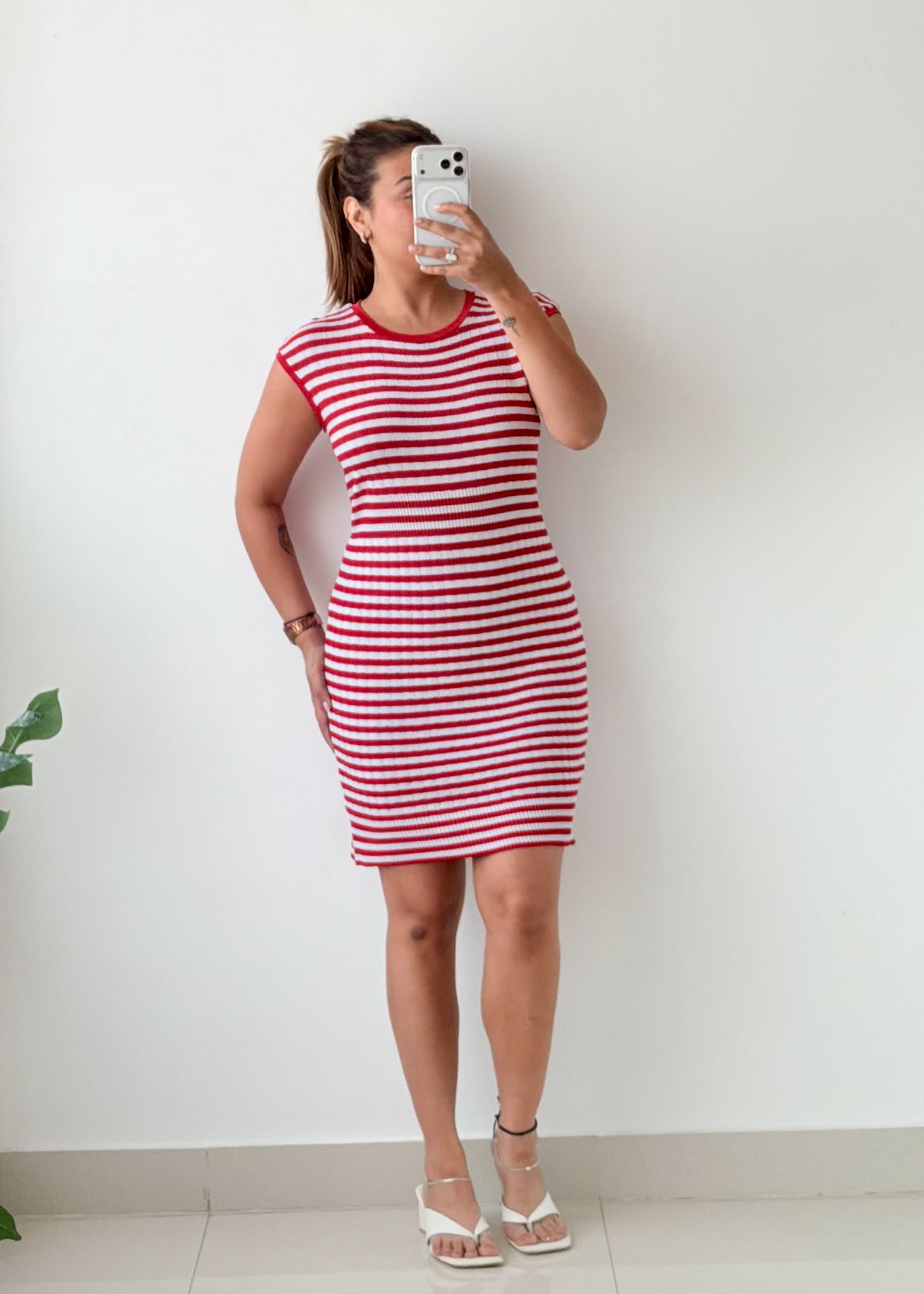 Size M-L Red White Striped Mini Dress