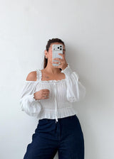 Size XS-S White Off-Shoulder Smocked Top