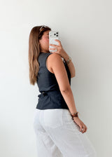 Bust 34, Navy Checked Vest Top