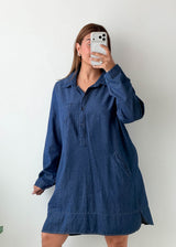 Size M-L Dark Blue Denim Shirt Dress
