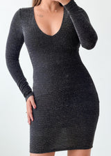 Size S-M Black Glitter Bodycon Mini Dress