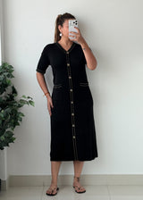 Size L-XL Black Button Front Midi Dress