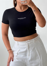Size M-L Black Minimal Print Crop Top