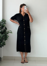 Size L-XL Black Button Front Midi Dress