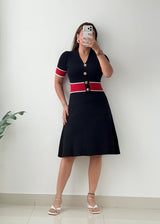 Size S-M Black Red Contrast Fit & Flare Dress