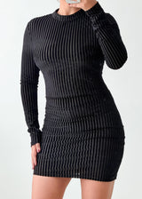 Size S-M Black Cutout Ribbed Mini Dress