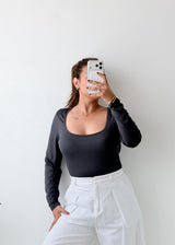 Size L-XL Charcoal Grey Square Neck Bodysuit