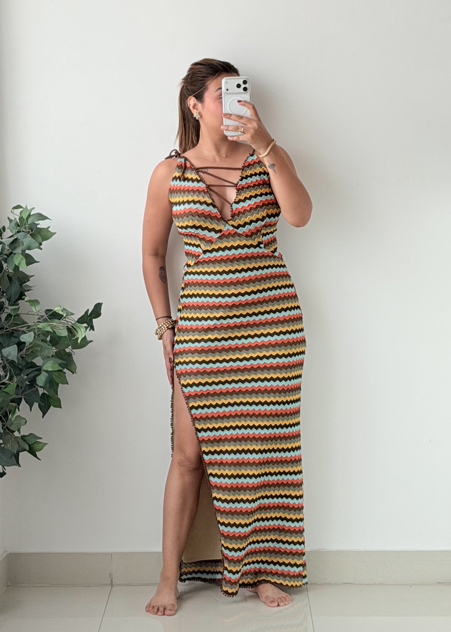 Size S-M Multicolor Zigzag Crochet Maxi Dress