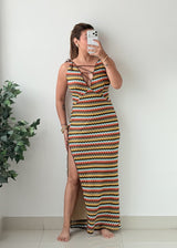 Size S-M Multicolor Zigzag Crochet Maxi Dress