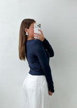 Size M-L Navy Blue Fitted Long Sleeve Top