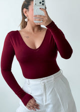 Size M-L Burgundy V-Neck Bodysuit