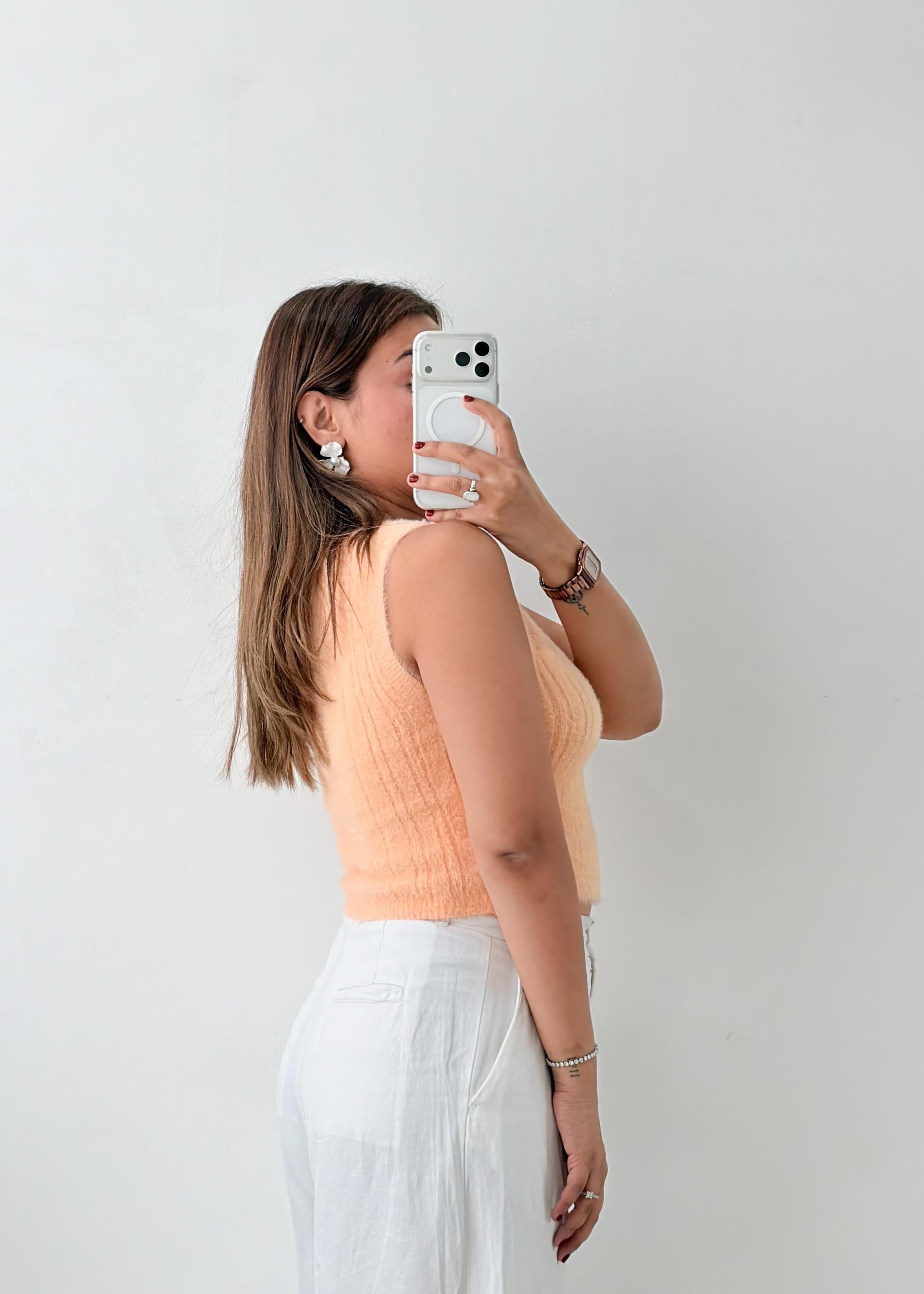 Size S-M Peach Fuzzy Knit Tank Top