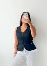 Bust 34, Navy Checked Vest Top