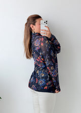 Size L-XL Navy Floral Printed High Neck Top