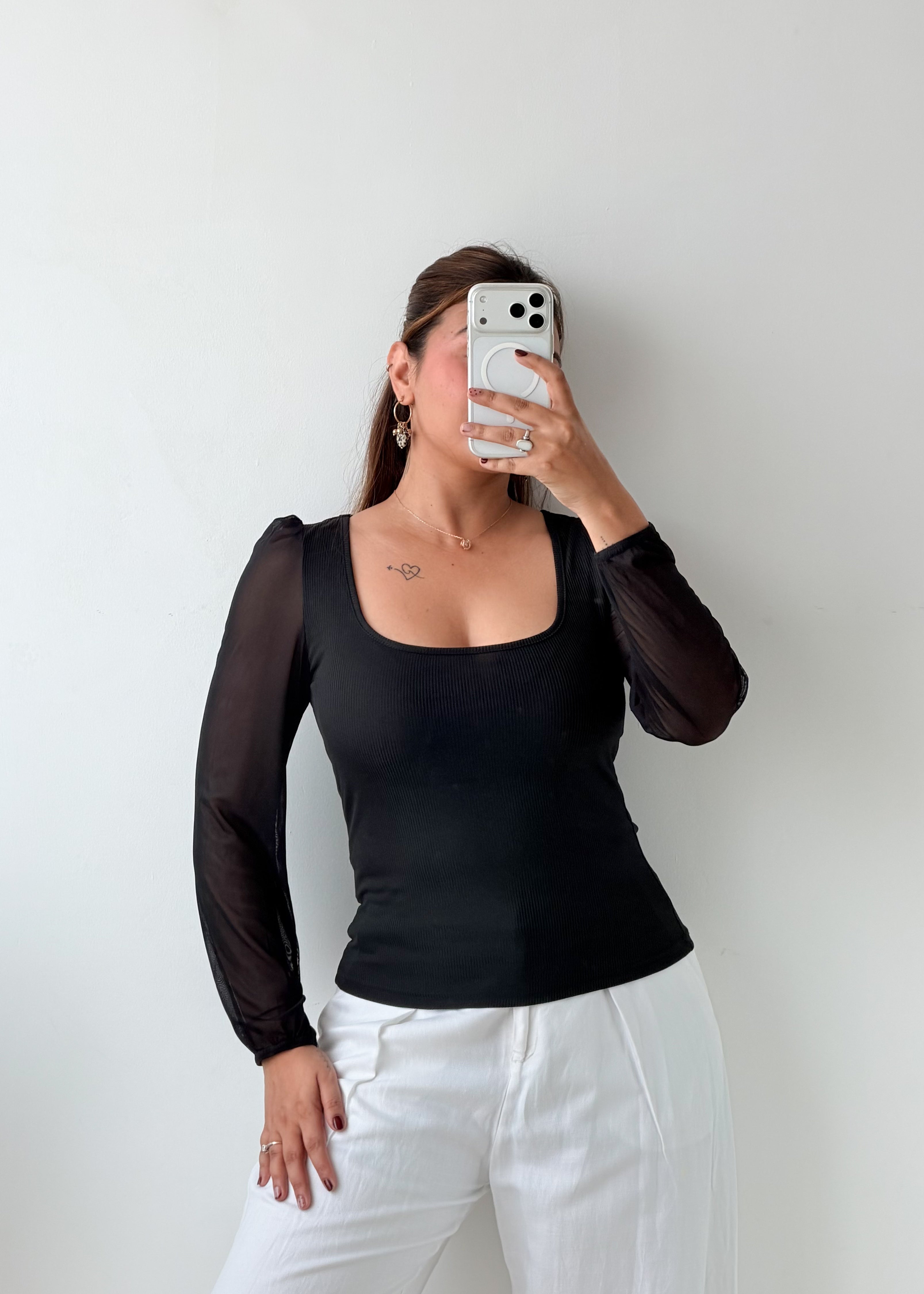 Size S-M Black Sheer Sleeve Top