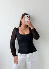 Size S-M Black Sheer Sleeve Top