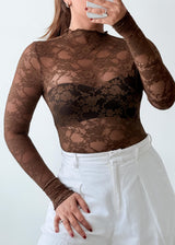 Size XS-S Brown Lace Mesh Bodysuit