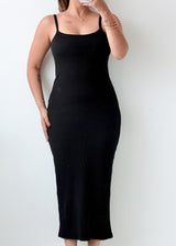 Size S-M Black Ribbed Bodycon Midi Dress