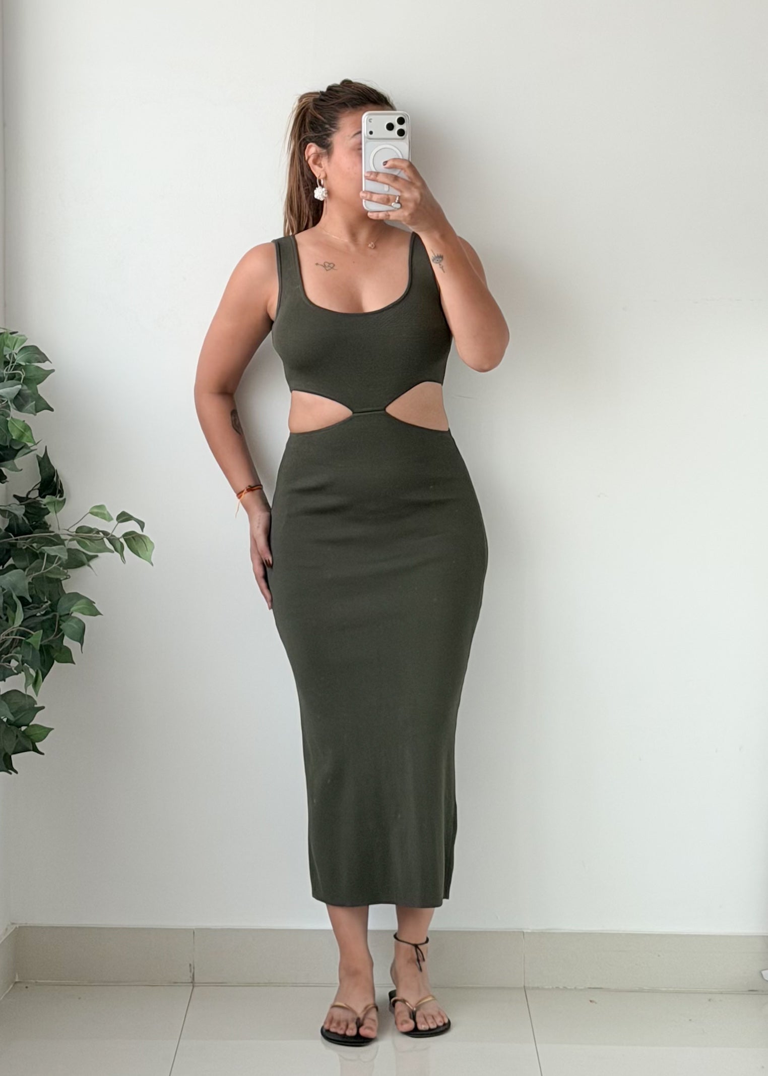Size S-M Dark Olive Cutout Bodycon Maxi Dress