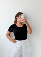 Size M-L Black Round Neck Bodysuit