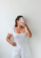 Size S-M White Square Neck Bodysuit