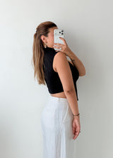 Size S-M Black Ribbed Asymmetric Crop Top