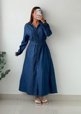 Size XS-S Dark Blue Denim Shirt Maxi Dress