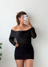 Size M-L Black Off-Shoulder Corset Bodysuit