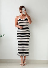 Size S-M Black White Striped Crochet Midi Dress