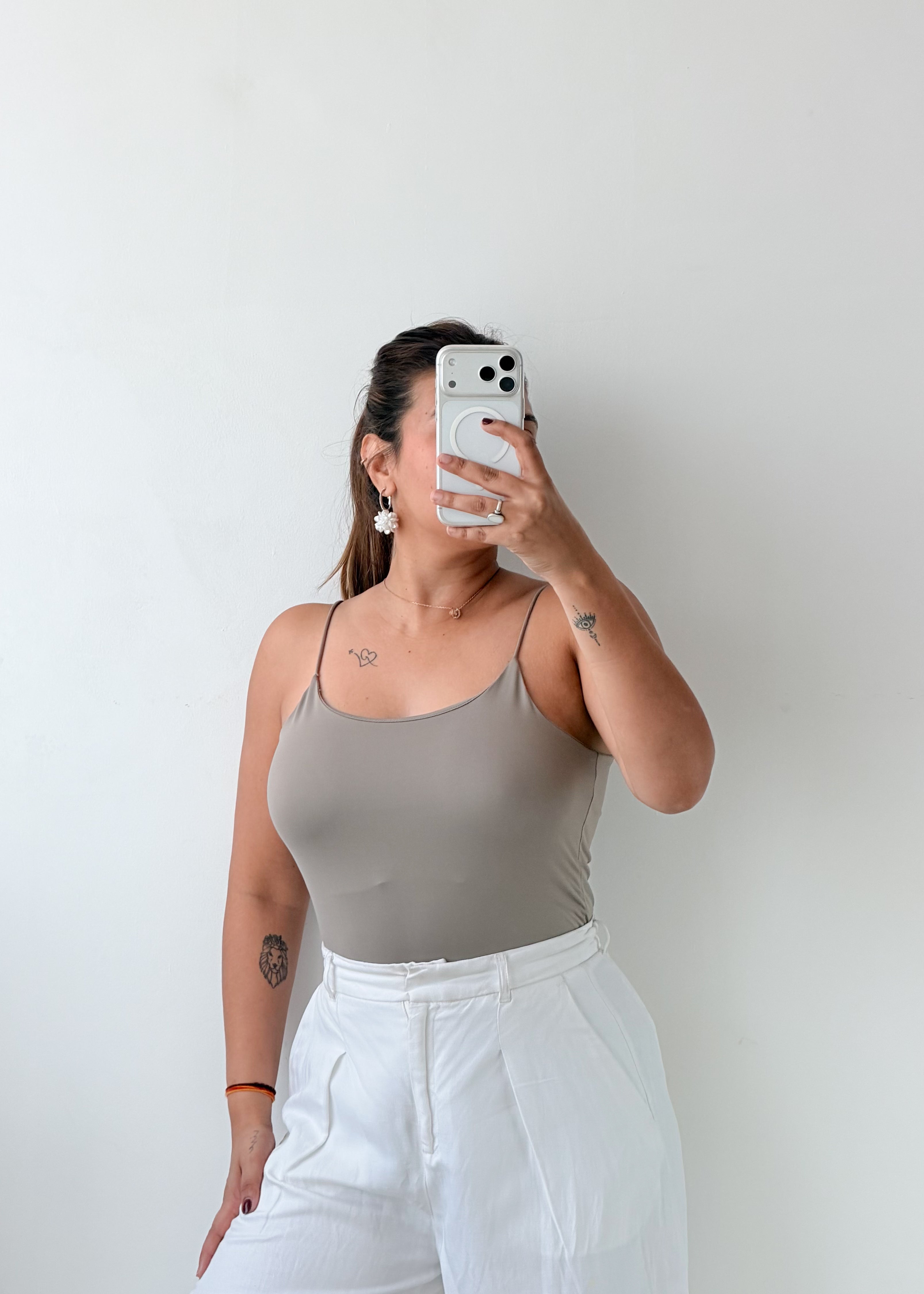 Size L-XL Taupe Scoop Neck Bodysuit
