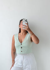 Size XS-S Mint Green Button-Front Crop Top