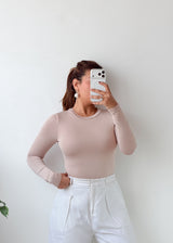 Size XS-S Beige Round Neck Bodysuit