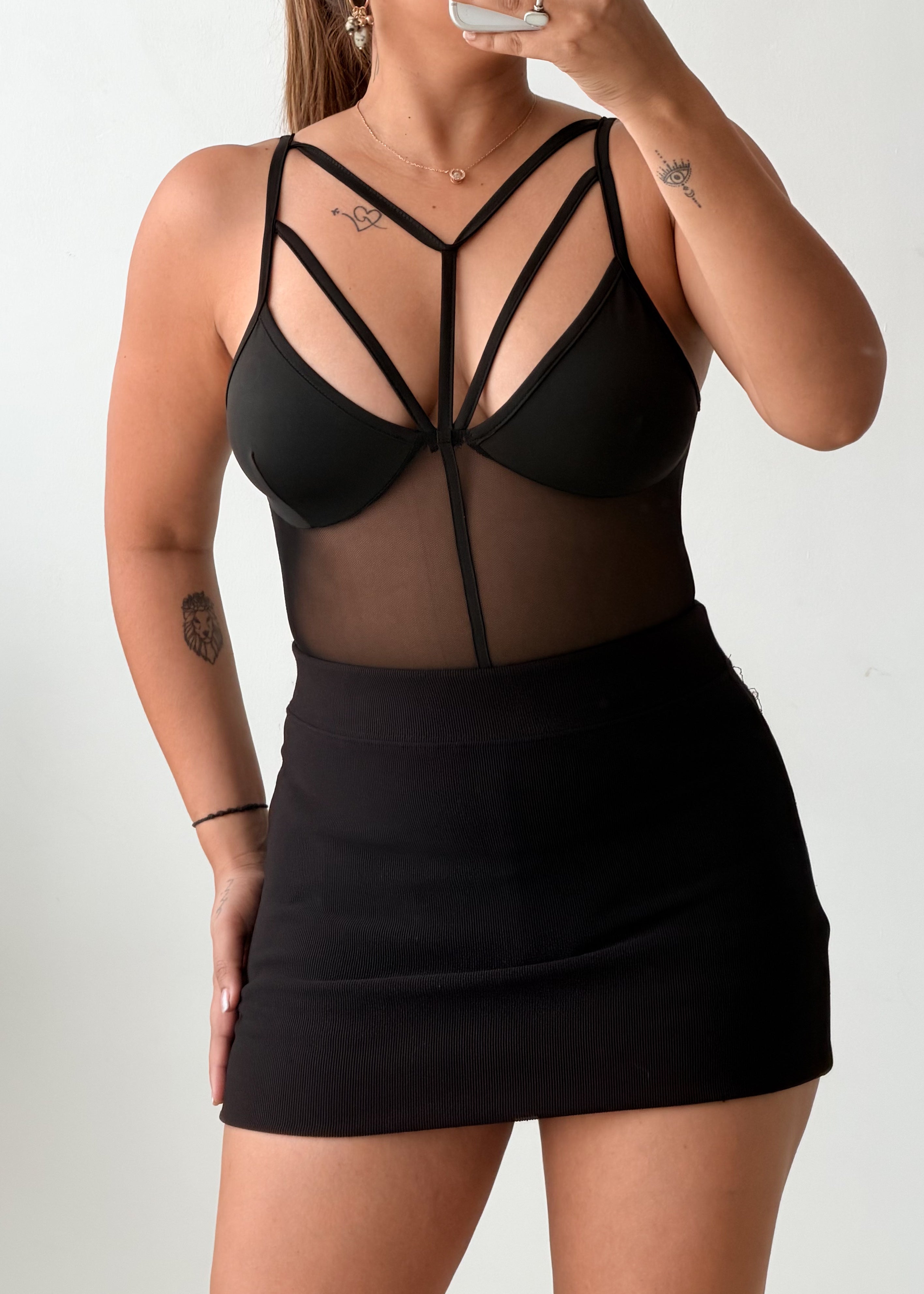 Size XS-S Black Strappy Mesh Bodysuit