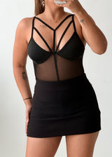 Size XS-S Black Strappy Mesh Bodysuit