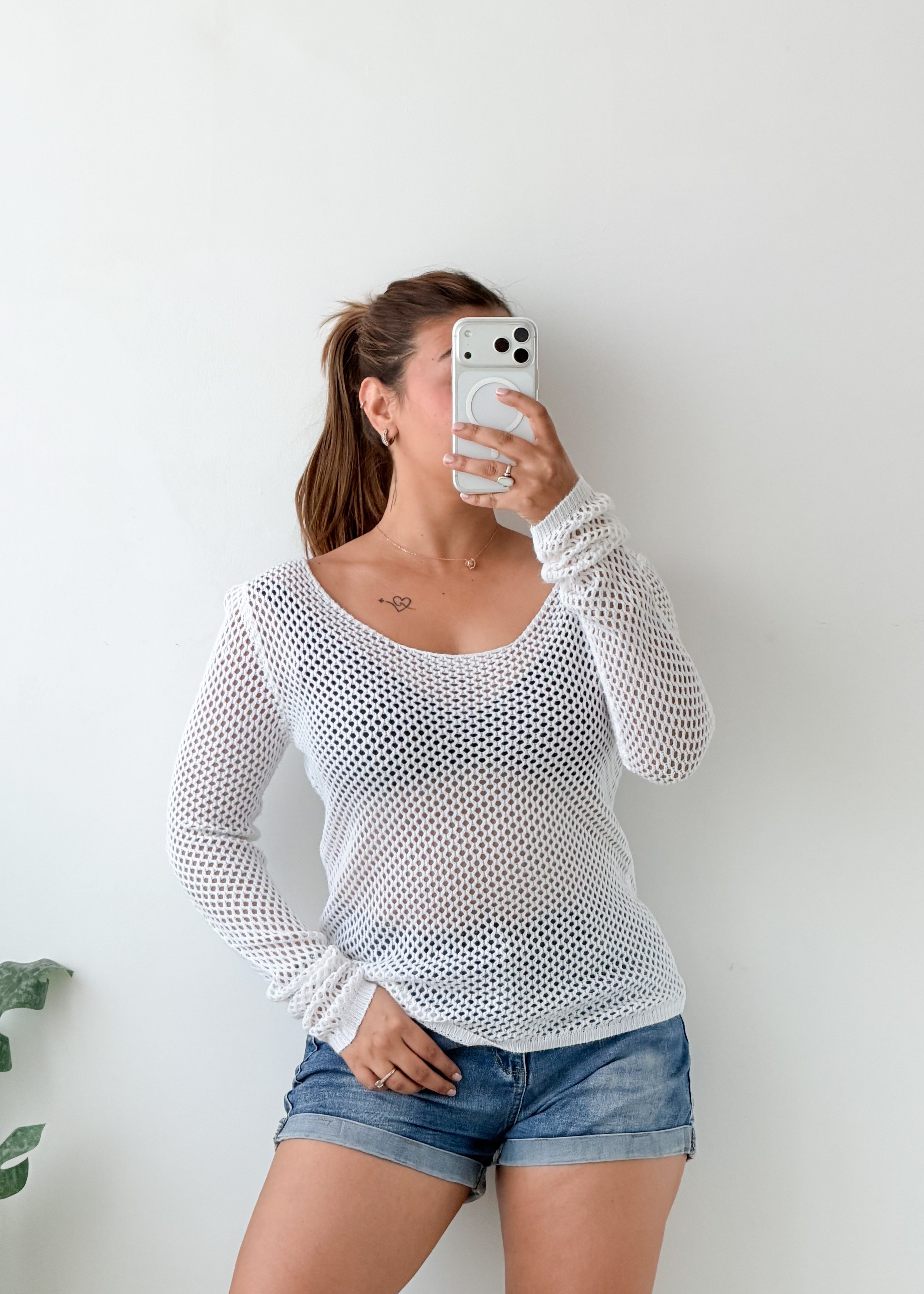Size S-M White Sheer Mesh Top