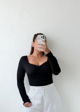 Size M-L Black Ruched Square Neck Top