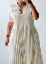 Size L-XL Ivory Pleated Polo Maxi Dress